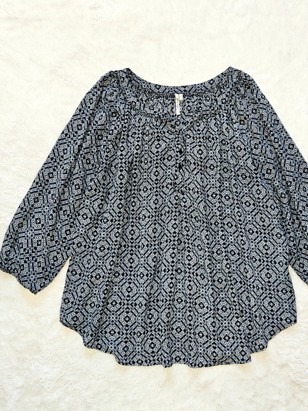 Grand & Greene Round Neck Batik Print Peasant Blouse Tunic Top Plus Size 1X